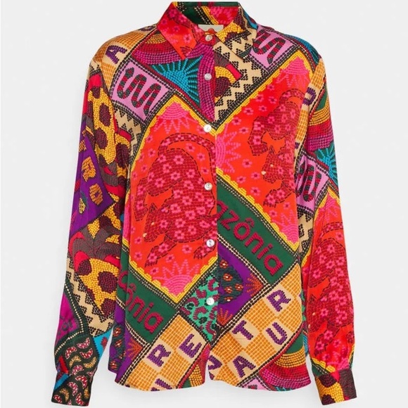 Farm Rio Dotted Patch Scarf Shirt (T1) - Picture 1 of 11